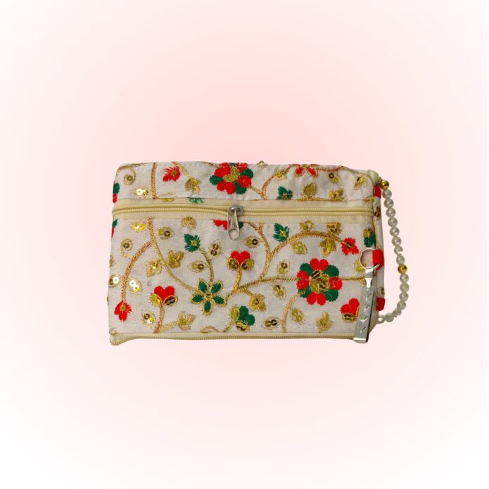 Embroidered Handheld Purse For Women & Girls With Multi Pocket Design and Smartphone Section