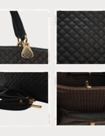 Classic Black Spacious Women Handbag With Textured Pattern - Image 6