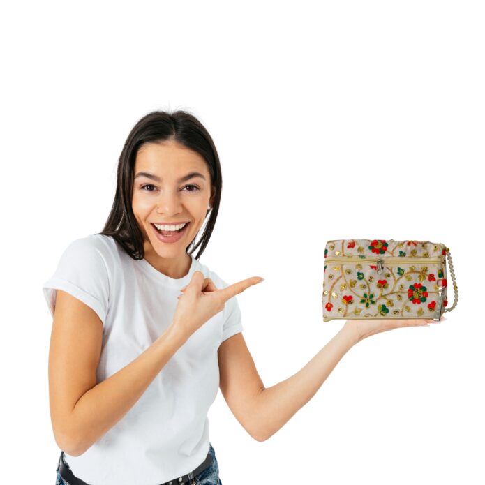 Embroidered Handheld Purse For Women & Girls With Multi Pocket Design and Smartphone Section - Image 10