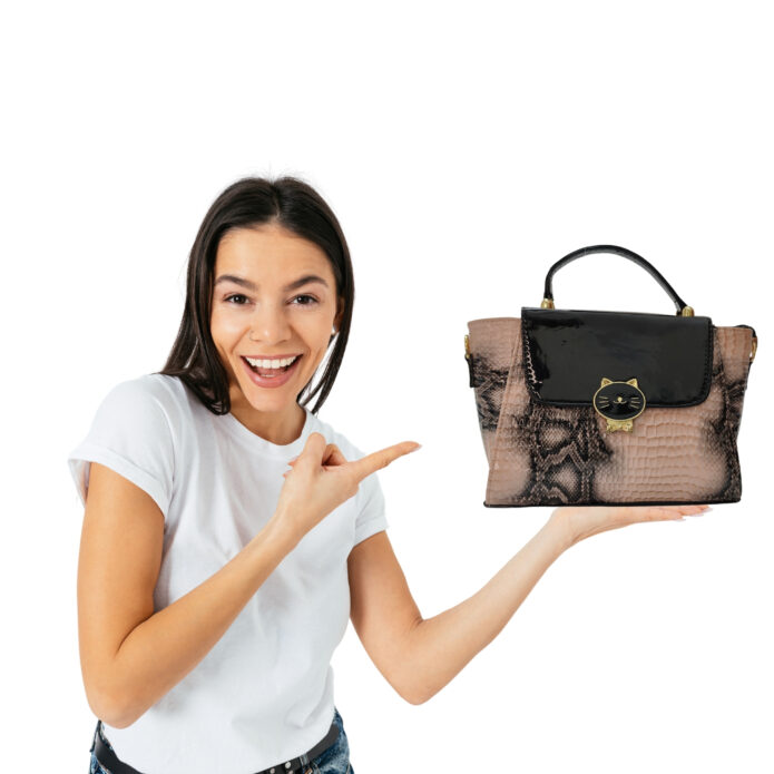 Luxury Black and Pink Handbag For Women With Croc Pattern and Button Closure - Image 8