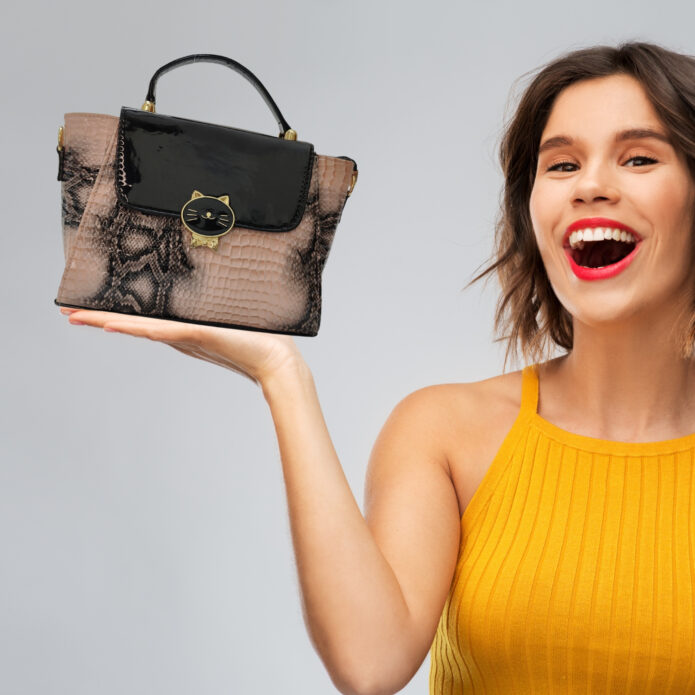 Luxury Black and Pink Handbag For Women With Croc Pattern and Button Closure - Image 7