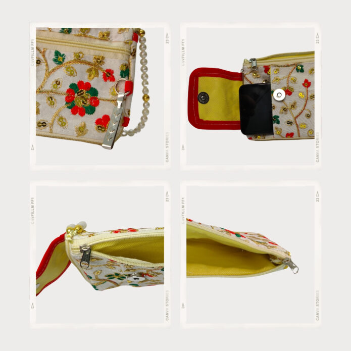 Embroidered Handheld Purse For Women & Girls With Multi Pocket Design and Smartphone Section - Image 8
