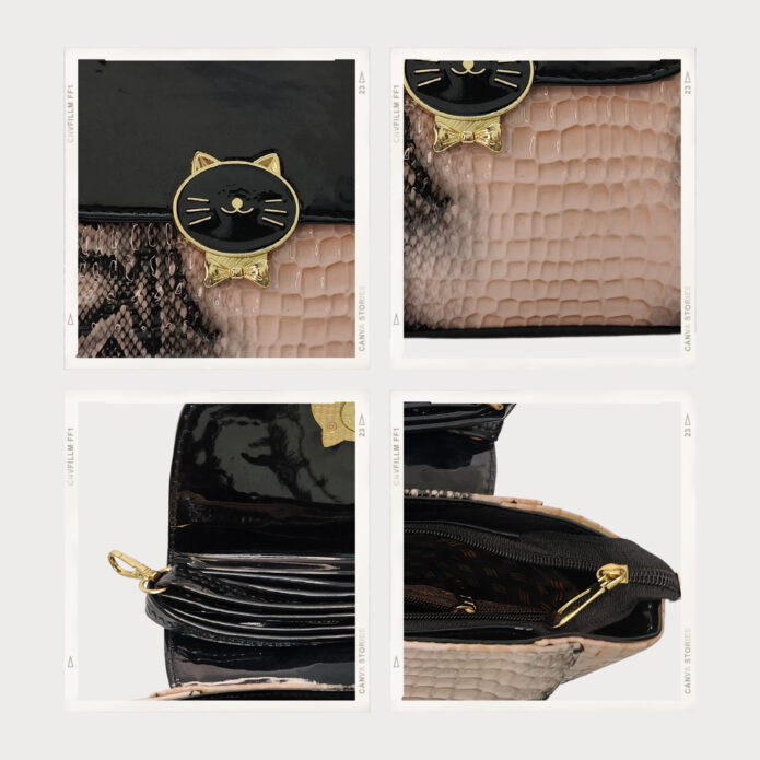 Luxury Black and Pink Handbag For Women With Croc Pattern and Button Closure - Image 6