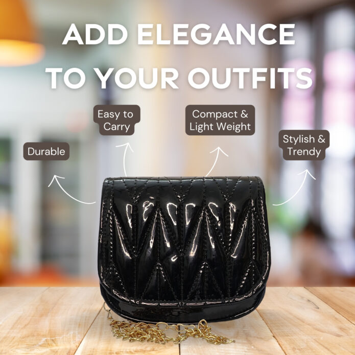 Black Women Premium Party Sling Bag With Gold Chain - Image 3
