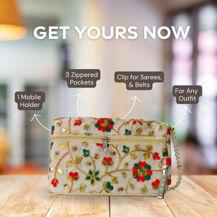 Embroidered Handheld Purse For Women & Girls With Multi Pocket Design and Smartphone Section - Image 6