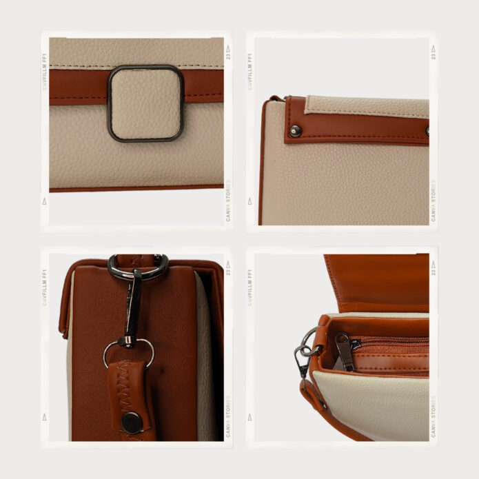 Classic Cream Color Textured Sling Bag For Women & Girls - Image 6