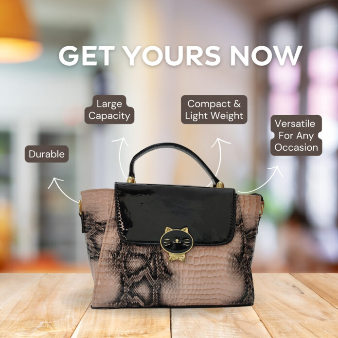 Luxury Black and Pink Handbag For Women With Croc Pattern and Button Closure - Image 4
