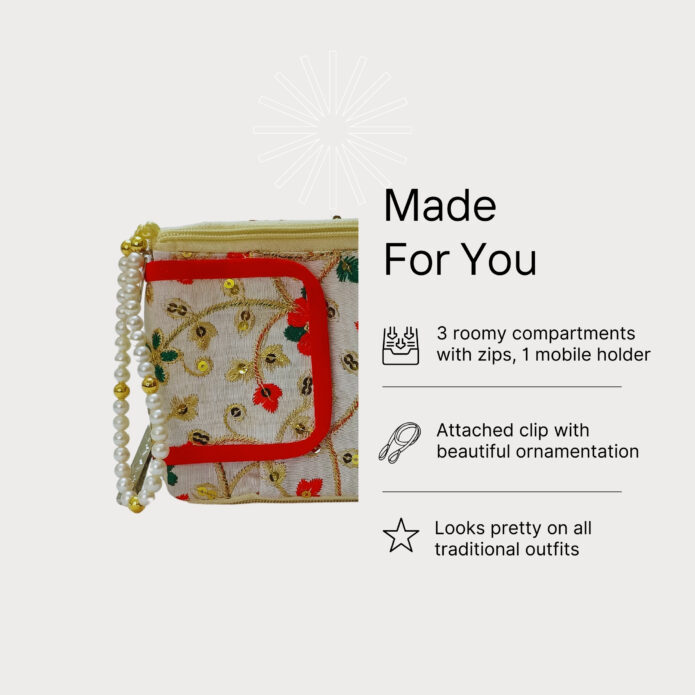 Embroidered Handheld Purse For Women & Girls With Multi Pocket Design and Smartphone Section - Image 5