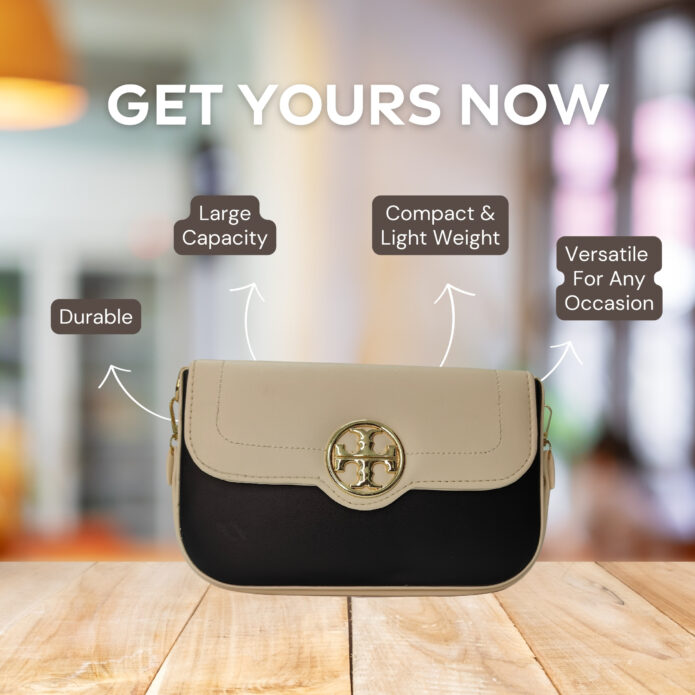 Premium Quality Black & Cream Shoulder Bag For Women With Detachable Handle - Image 3