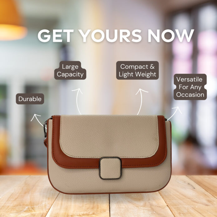 Classic Cream Color Textured Sling Bag For Women & Girls - Image 4