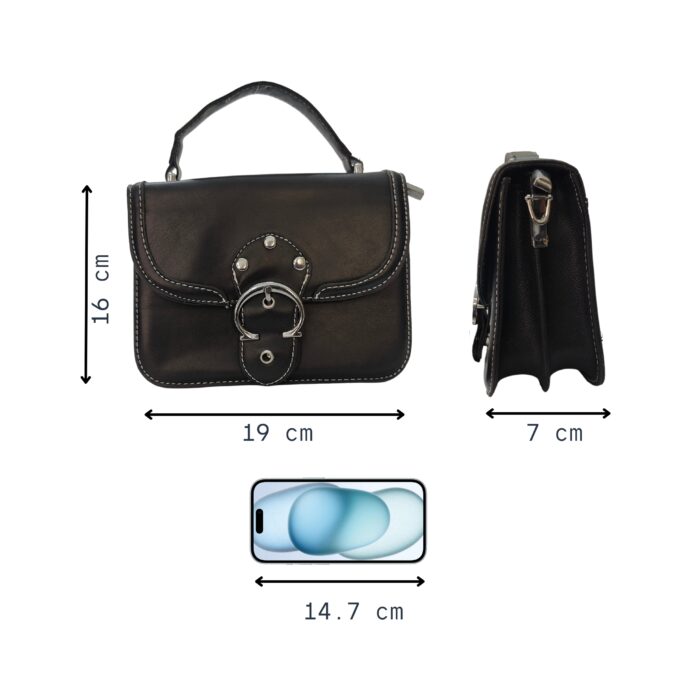 Black Handheld Bag for Women With Buckle Shaped Closure - Image 8