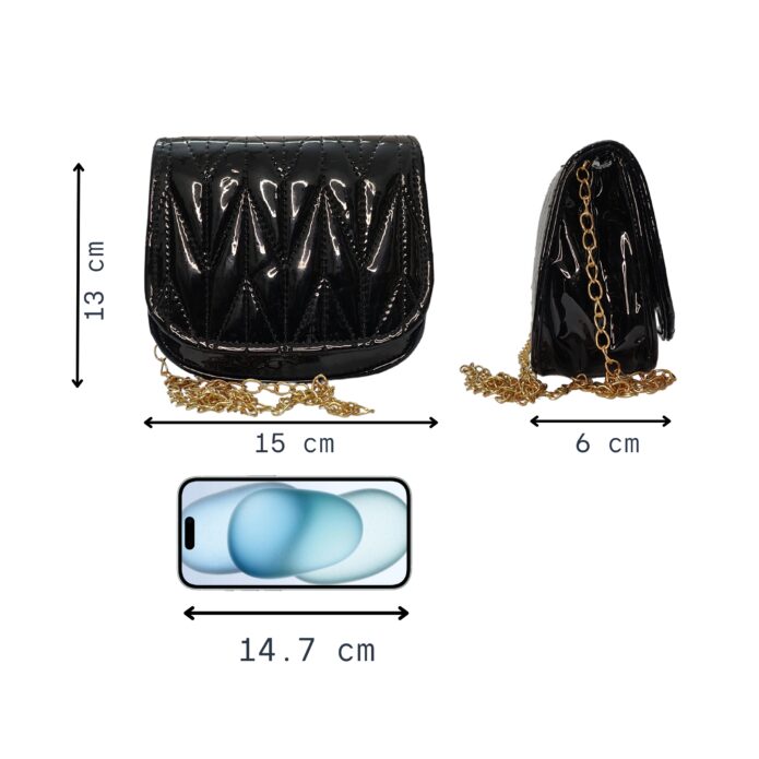Black Women Premium Party Sling Bag With Gold Chain - Image 9
