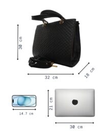 Classic Black Spacious Women Handbag With Textured Pattern - Image 8