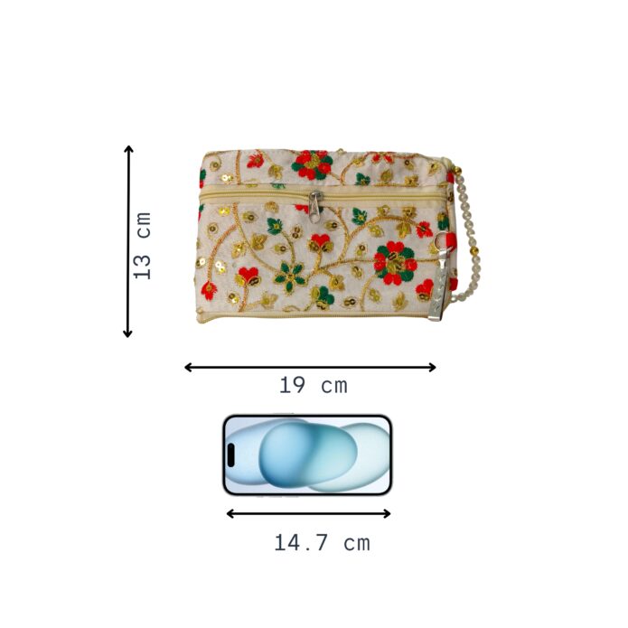 Embroidered Handheld Purse For Women & Girls With Multi Pocket Design and Smartphone Section - Image 12