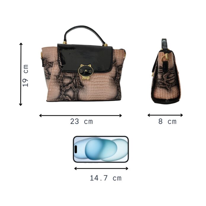 Luxury Black and Pink Handbag For Women With Croc Pattern and Button Closure - Image 10